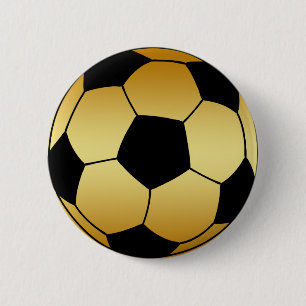 GOLD AND BLACK SOCCER BALL 2 INCH ROUND BUTTON