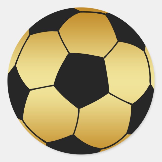 GOLD AND BLACK SOCCER BALL CLASSIC ROUND STICKER (Front)