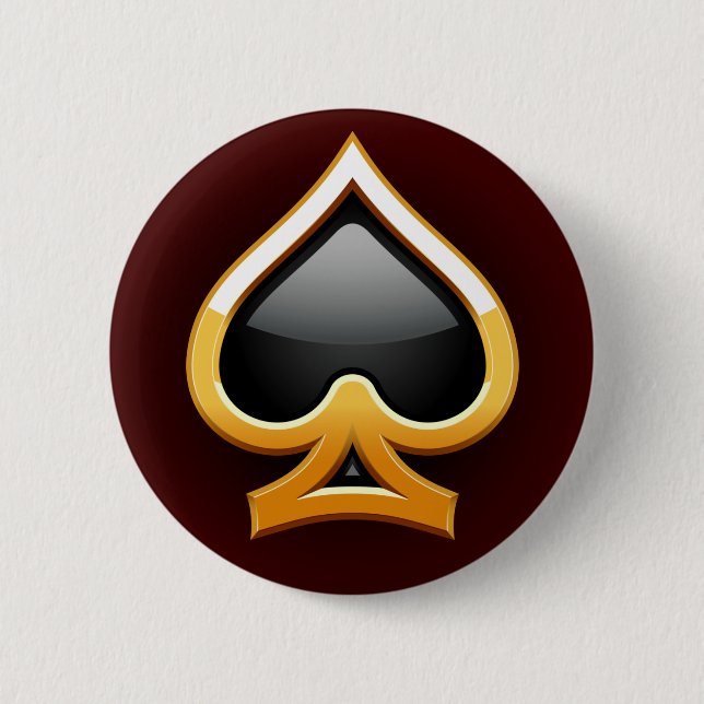 GOLD AND BLACK SPADE 2 INCH ROUND BUTTON (Front)