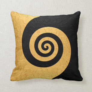 Gold and Black Spiral Pattern Steel Metallic Throw Pillow