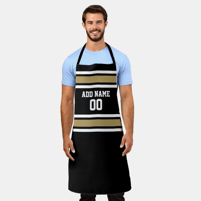 Gold and Black Sports Jersey Custom Name Number Apron (Worn)
