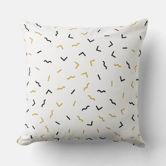 Gold and black squiggly Ines pattern on white Throw Pillow (Front)