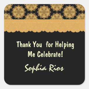 Gold and Black Stars Birthday Thank You R354C1D Square Sticker