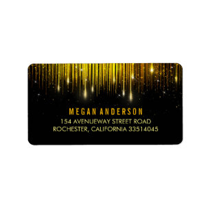 Gold and Black String Lights Glitter Wedding Label