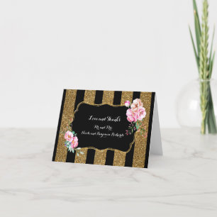 Gold and Black Stripes Floral Wedding Thank You Card