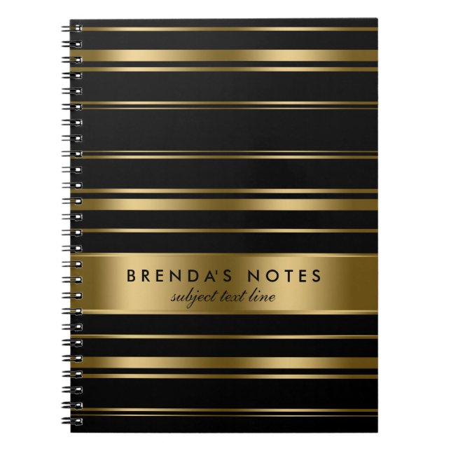 Gold And Black Stripes Pattern Notebook (Front)