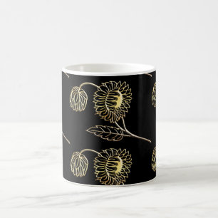 gold and black sunflowers nature art Pattern Coffee Mug