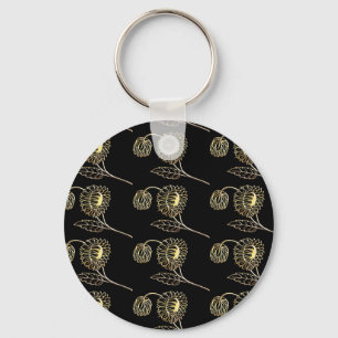 gold and black sunflowers nature art Pattern Keychain