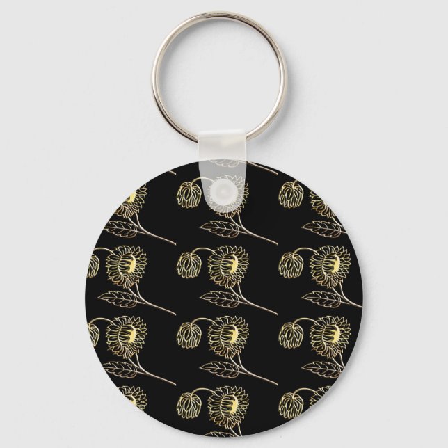 gold and black sunflowers nature art Pattern  Keychain (Front)