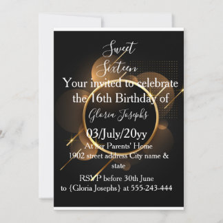 Gold and Black Sweet sixteen Photo Save The Date
