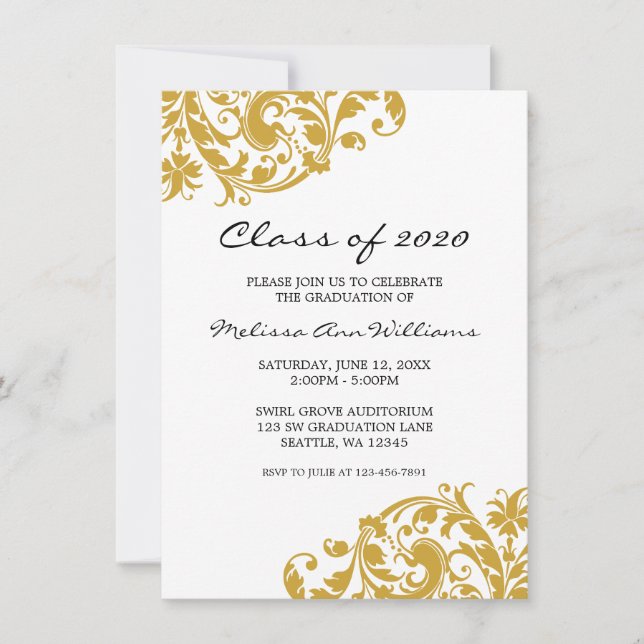 Gold and Black Swirl Graduation Announcement (Front)