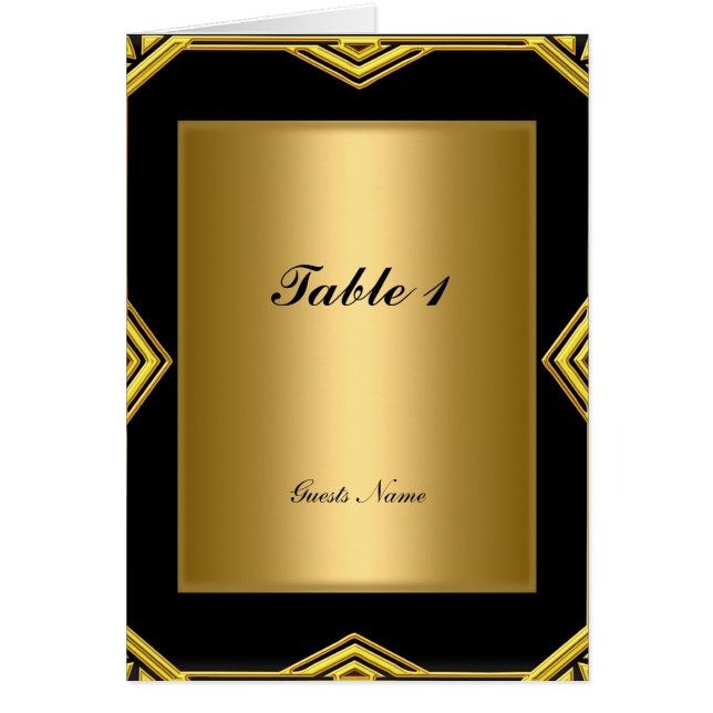 Gold and Black Table Placement Card and Menu (Front)
