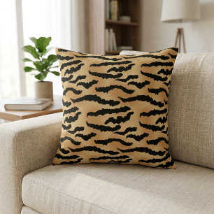 Gold and Black Tiger Print Animal Stripes Pattern Throw Pillow