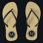 Gold and Black Tiny Dots Monogram Flip Flops<br><div class="desc">Custom printed flip flop sandals with a cute girly polka dot pattern and your custom monogram or other text in a circle frame. Click Customize It to change text fonts and colours or add your own images to create a unique one of a kind design!</div>