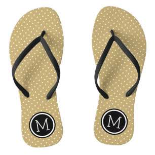 Gold and Black Tiny Dots Monogram Flip Flops