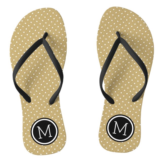 Gold and Black Tiny Dots Monogram Flip Flops (Footbed)