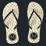 Gold and Black Trellis Monogram Flip Flops<br><div class="desc">Custom printed flip flop sandals with a stylish modern trellis pattern and your custom monogram or other text in a circle frame. Click Customize It to change text fonts and colours or add your own images to create a unique one of a kind design!</div>