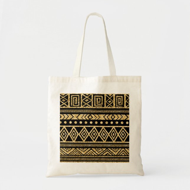 Gold And Black Tribal Geometric Pattern Tote Bag (Front)