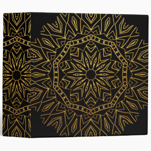 Gold and Black Tribal Snowflake Floral Mandala Binder