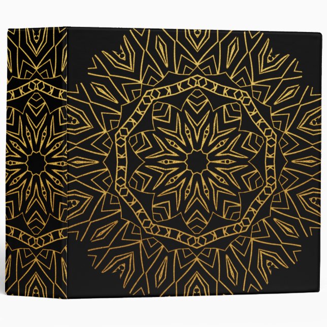 Gold and Black Tribal Snowflake Floral Mandala Binder (Front/Spine)