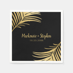 Gold and Black Tropical Palm Leaf Personalized Napkin