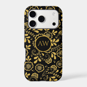 Gold and black Victorian Floral Lace Monogram