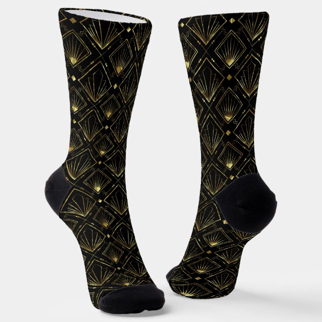 Gold and black vintage art-deco socks (Angled)
