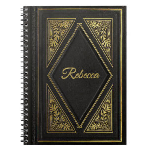 Gold and Black Vintage Leather Personalized Journa Notebook