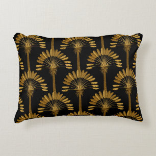 Gold and black Wallpaper with floral pattern in th Accent Pillow