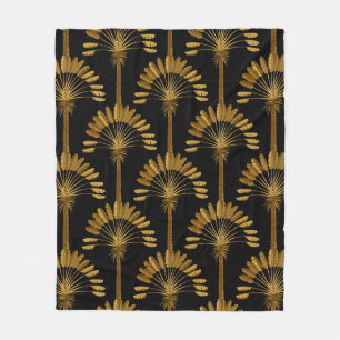 Gold and black Wallpaper with floral pattern in th Fleece Blanket