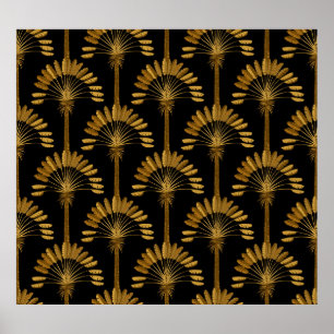 Gold and black Wallpaper with floral pattern in th Poster