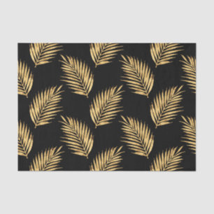Gold and Black Watercolor Palm Fronds Pattern Tissue Paper