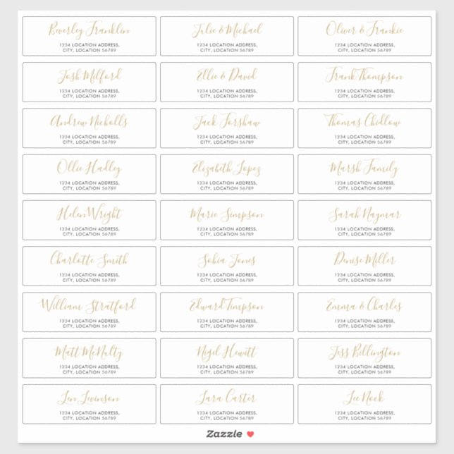 Gold And Black Wedding Guest Address Labels (Sheet)