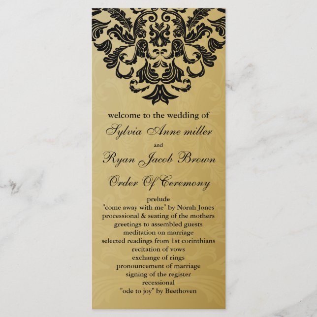 gold and black Wedding program (Front)