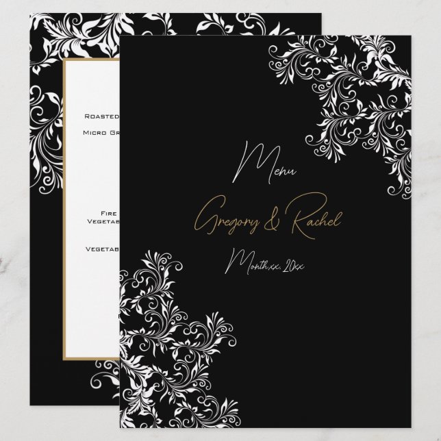 Gold and Black Wedding Reception  Menu (Front/Back)