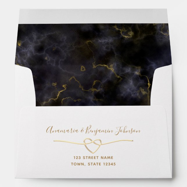Gold and Black Wedding Return Address 5x7 Envelope (Back (Bottom))