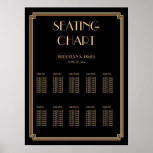 Gold And Black Wedding Seating Chart Poster 18x24