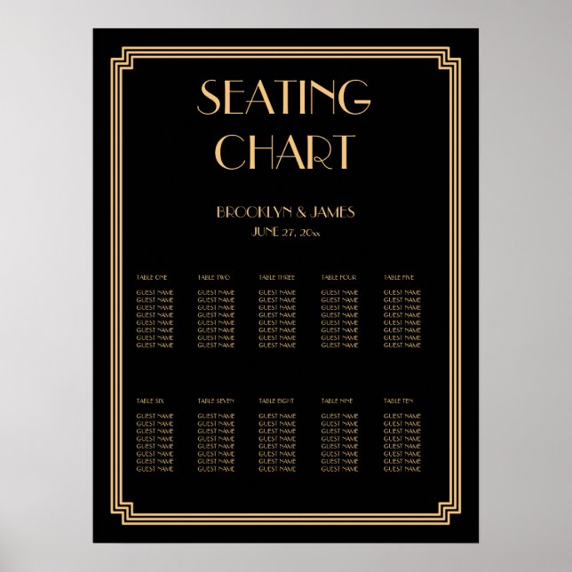 Gold And Black Wedding Seating Chart Poster 18x24 (Front)