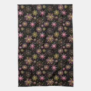 Gold and Black Winter Snowflakes Kitchen Towel