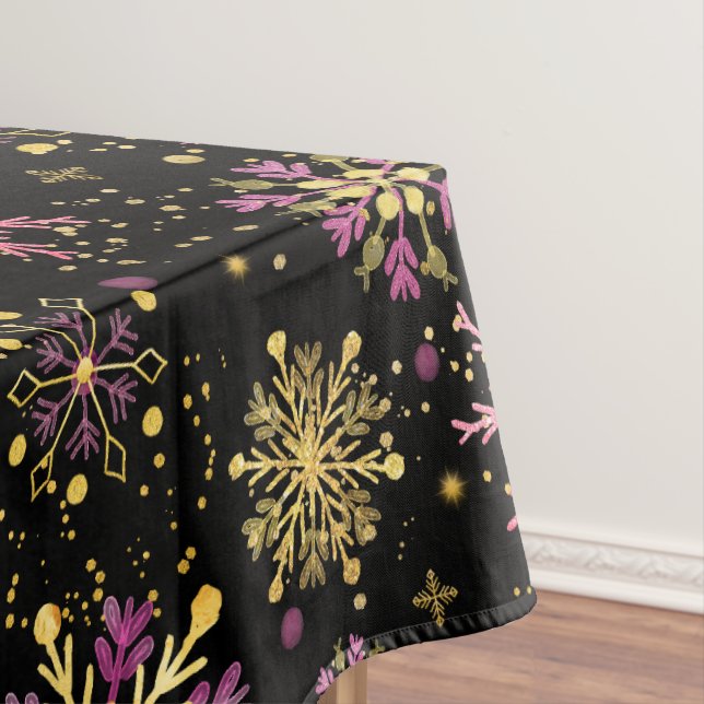 Gold and Black Winter Snowflakes Tablecloth (In Situ)