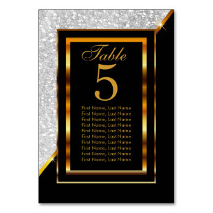 Gold and Black with White Glitter Table Number