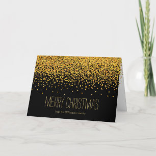 Gold and BlackGlam Confetti Dots Christmas Holiday Card