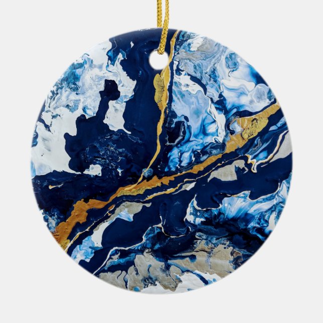Gold and Blue Acrylic Painting Abstract Art Abstra Ceramic Ornament (Front)