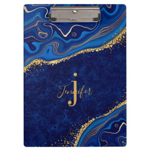 Gold and Blue Agate Modern Elegant Marble Custom  Clipboard