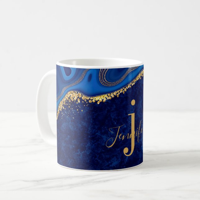 Gold and Blue Agate Modern Elegant Marble Custom  Coffee Mug (Front Left)