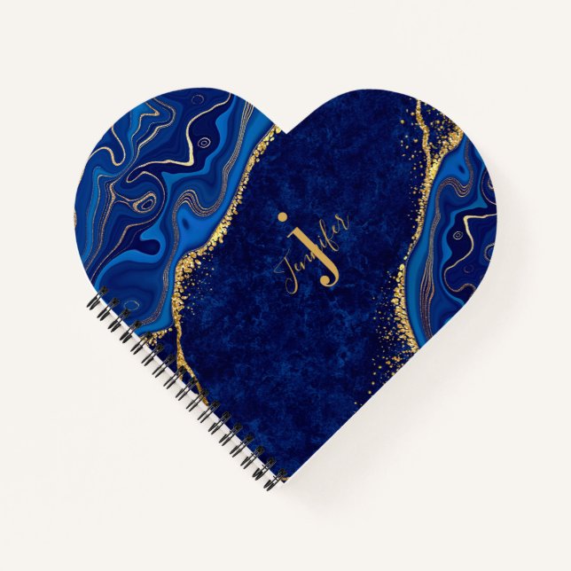 Gold and Blue Agate Modern Elegant Marble Custom  Notebook (Front)