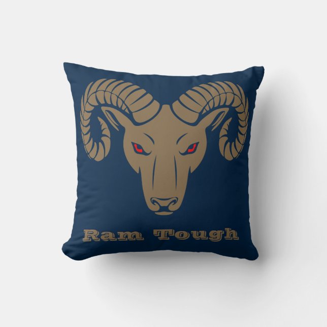 Gold and Blue Aries Ram Tough Throw Pillow (Front)