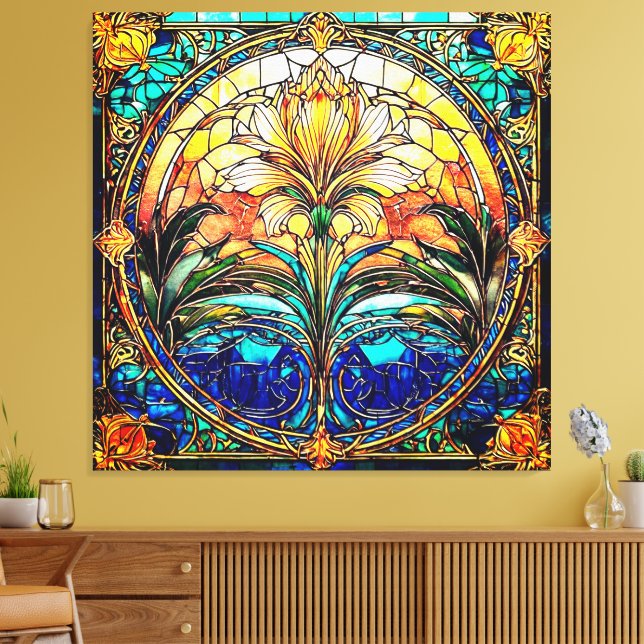 Gold and Blue Art Deco Nouveau Canvas Print (Insitu(LivingRoom))