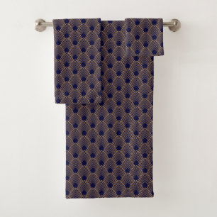 Gold and Blue Art Deco Pattern Bath  Towel Set
