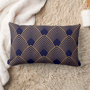 Gold and Blue Art Deco Pattern  Lumbar Pillow